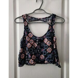 Vintage Y2K Mudd Open Back Crop Top pom pom Hem Navy Boho Festival 90s Size‎ S